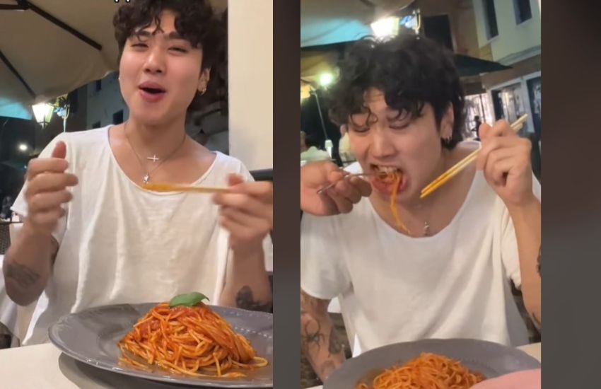 Tiktoker cinese mangia gli spaghetti con le bacchette, il cameriere lo rimprovera: “Qui non sei in Cina”. La reazione furiosa del web: “É offensiva” [VIDEO]