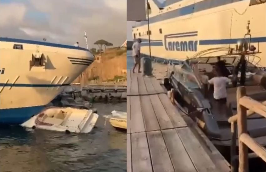 Paura a Sorrento, traghetto perde il controllo e travolge le barche nel porto [VIDEO]