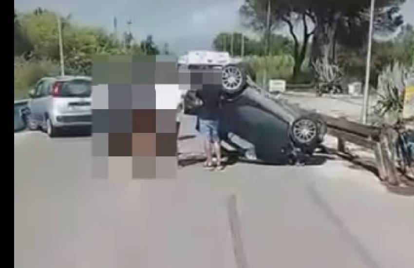 Ancora un incidente in provincia di Latina: auto si ribalta in mezzo alla carreggiata