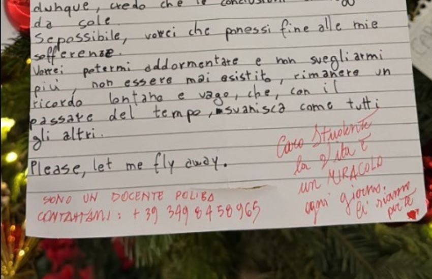 La lettera choc di uno studente sotto l’albero: “Caro Babbo Natale, non ho più voglia di vivere”. Partita la mobilitazione per trovarlo